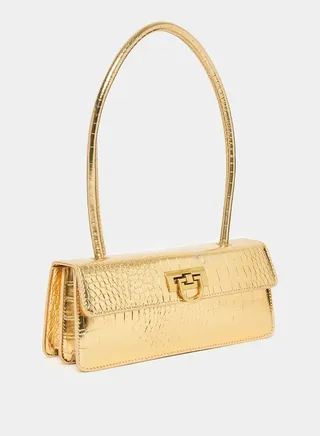 Textured Flap Over Rectangle Bag with Push Lock