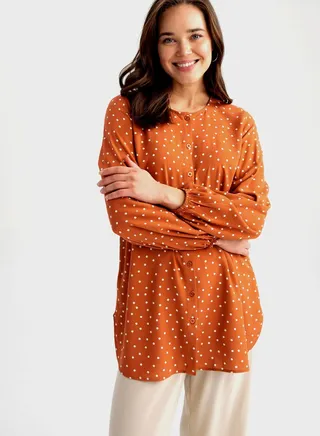 Button Down Tunic Printed Shirt 