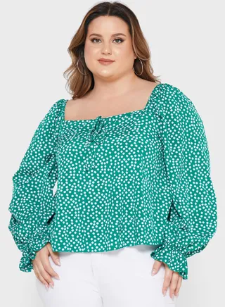 Ditsy Tie Front Blouse 
