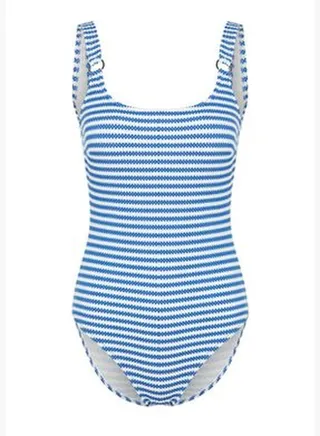 White-Blue Striped Square Neck Textured Swimsuit with Accessories TBESS24MA00095