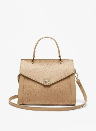 Women's Textured Satchel Bag with Top Handle and Detachable Strap