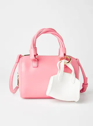 Women's Classic Twisted Strap Detail Satchel Pink 