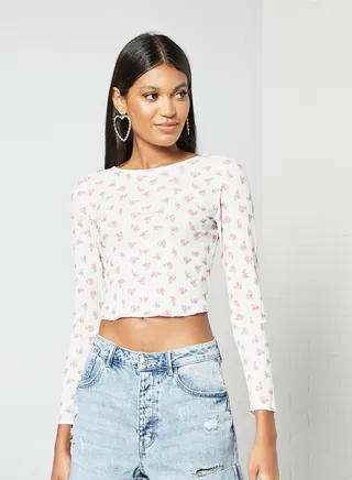 Floral Print Crop Top White 