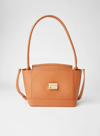 Faux Leather Handbag Brown 