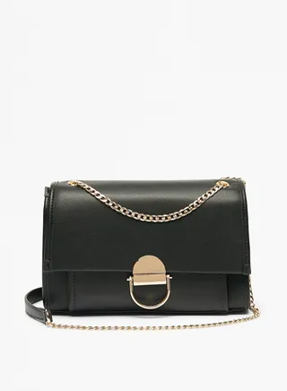Womens Solid Satchel Bag with Chain Strap and Flap Closure