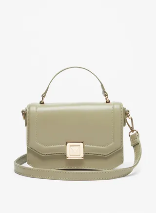 Womens Solid Satchel Bag with Metallic Detail and Handle