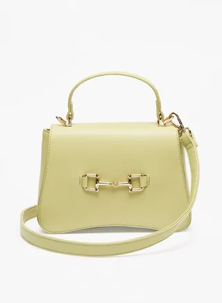 Womens Solid Satchel Bag with Metal Accent