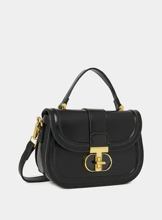 Metal Flap Accent Handbag with Strap