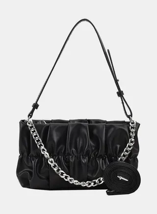 Gathered Design Shoulder Bag with Chain