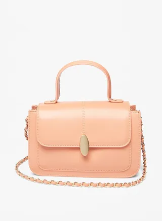 Womens Solid Satchel Bag with Chain link Strap