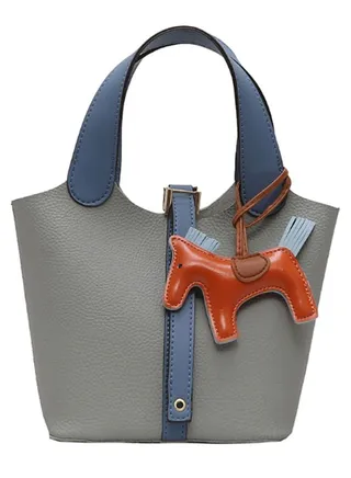 Patchwork Pendant Decor Simple Design Satchel Bag Grey/Blue/Brown 