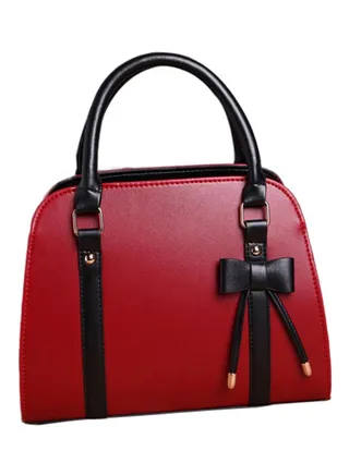 Bowknot Faux Leather Satchel Bag Wine Red/Black 