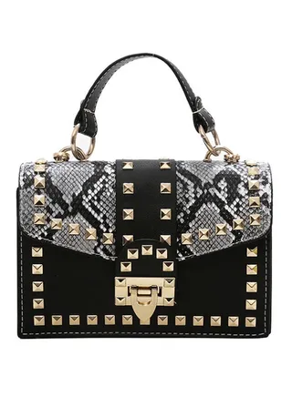 Stylish Leather Satchel Grey/Black 
