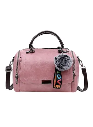 Leather Flap Closure Satchel Bag Pink 
