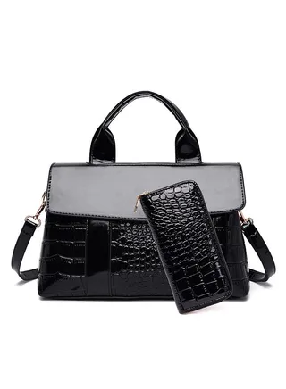 2-Piece Fashion Light Weight Satchel Set Black 