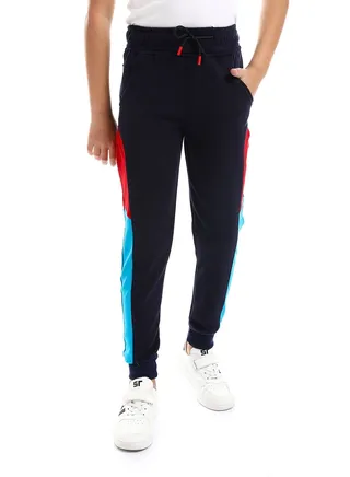 Boys Elastic Waist Sweatpants With Coloured Tape 