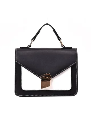 Sweet Style Contrast Color Simple Versatile Crossbody Bag Black 