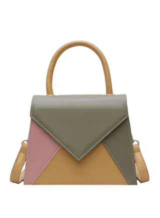 Contrast Patchwork Simple Hasp All-Match Versatile Bag Green/Brown/Pink 