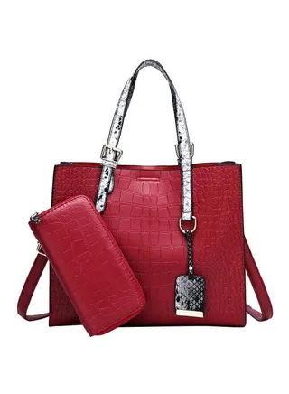 2-Piece Handbag Set Red/White/Black 