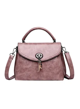 Faddish Solid Color Feather Decor Turn Lock Closure Bag Pink 