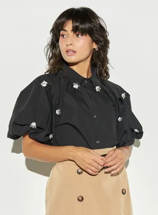 2Xtremz Floral Embellished Shirt with Balloon Sleeves 