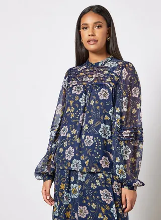 Floral Print Blouse Navy 