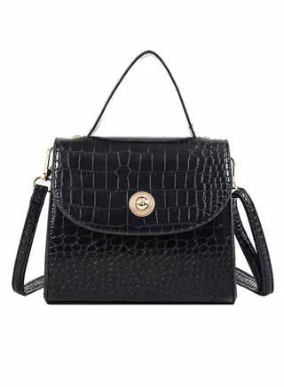 Crocodile Pattern Elegant Versatile Retro Bag Black 