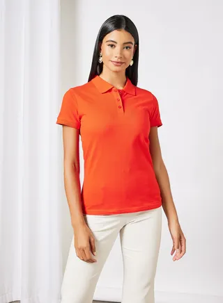 Women's Basic Casual Polo Neck Cotton Comfort Fit Half Sleeve T-Shirt Red 