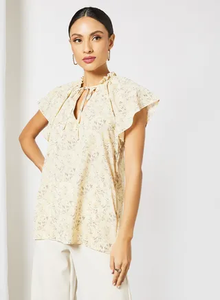 Ditsy Floral Print Top Yellow 