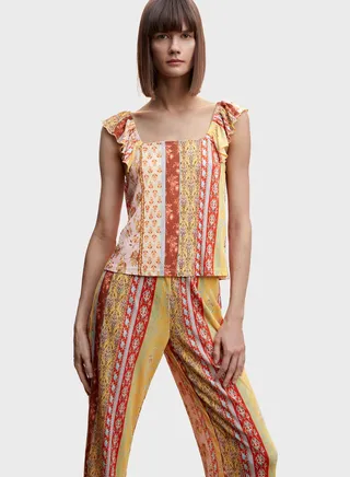 Ruffle Sleeve Printed Crop Top 