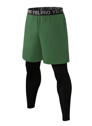 Men Quick Dry Breathable Elastic Running Shorts Army Green 
