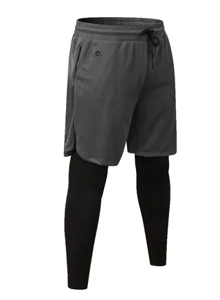 Men Quick Dry Breathable Elastic Running Trousers Grey 