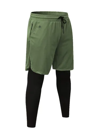 Men Quick Dry Breathable Elastic Running Shorts Army Green 