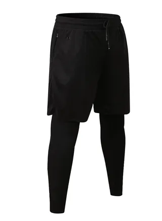 Men Quick Dry Breathable Elastic Running Shorts Black 