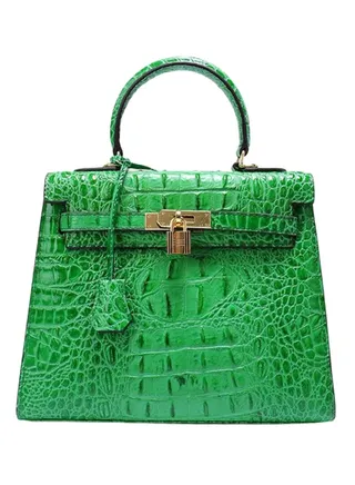 Classic Crocodile Pattern Satchel Bag Green 