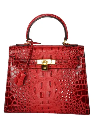 Classic Crocodile Pattern Satchel Bag Red 