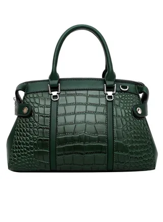 Crocodile Stripe Pattern Satchel Handbag Green 