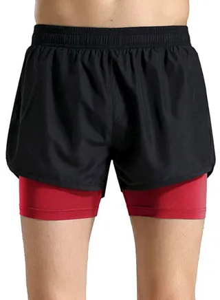 2-In-1 Quick Dry Running Shorts Black/Red 