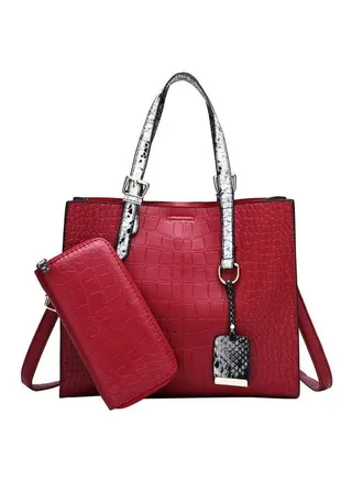 2-Piece Handbag Set Red/White/Black 