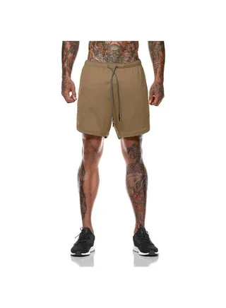 2-In-1 Workout Running Shorts Khaki/Black 