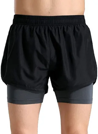 2-In-1 Quick Dry Running Shorts Black/Grey 