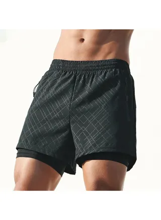 2-In-1 Pockets Compression Liner Sports Shorts Black 