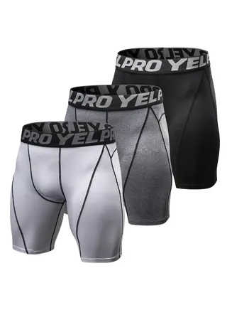 3-Piece Workout Compression Short Set Black/Grey/White 