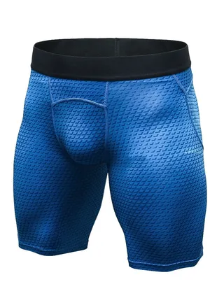 Men Quick Dry Breathable Elastic Running Shorts Blue 
