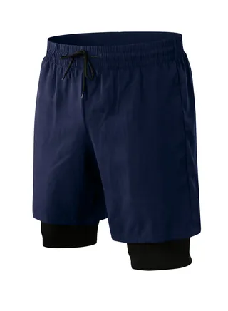Men Quick Dry Breathable Elastic Shorts Dark Blue 