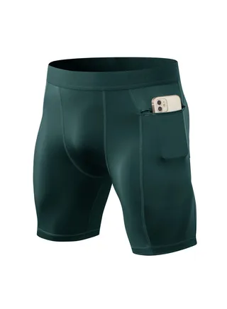 Men Quick Dry Breathable Elastic Shorts Dark Green 