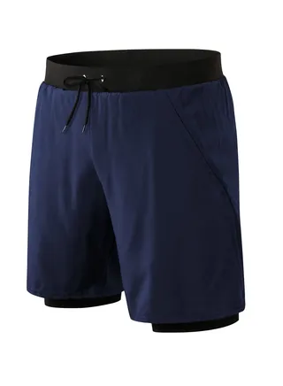 Men Quick Dry Breathable Elastic Shorts Dark Blue 