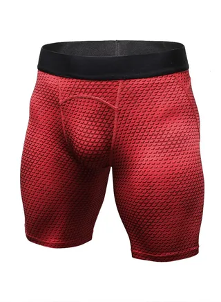 Men Quick Dry Breathable Elastic Running Shorts Red 