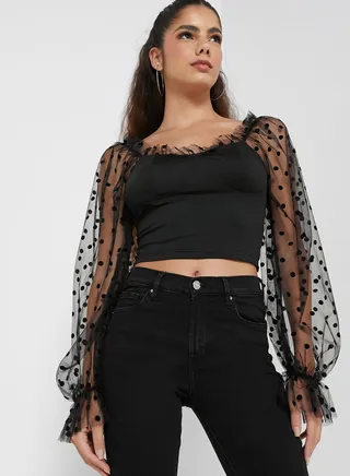 Dotted Sleeve Sweetheart Top 