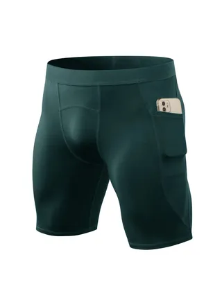 Men Quick Dry Breathable Elastic Shorts Dark Green 